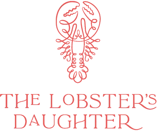 The lobster logo and the text 'THE LOBSTER'S DAUGHTER' in a coral red color on a solid white background.